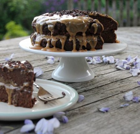 Double Chocolate Cake with a Salted Caramel & Vanilla Icing