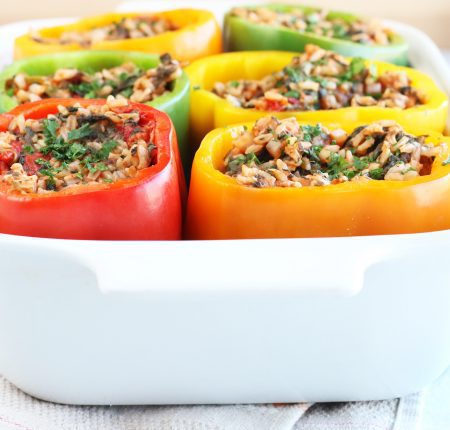 Brown Rice, Spinach and Sun Dried Tomato Stuffed Peppers